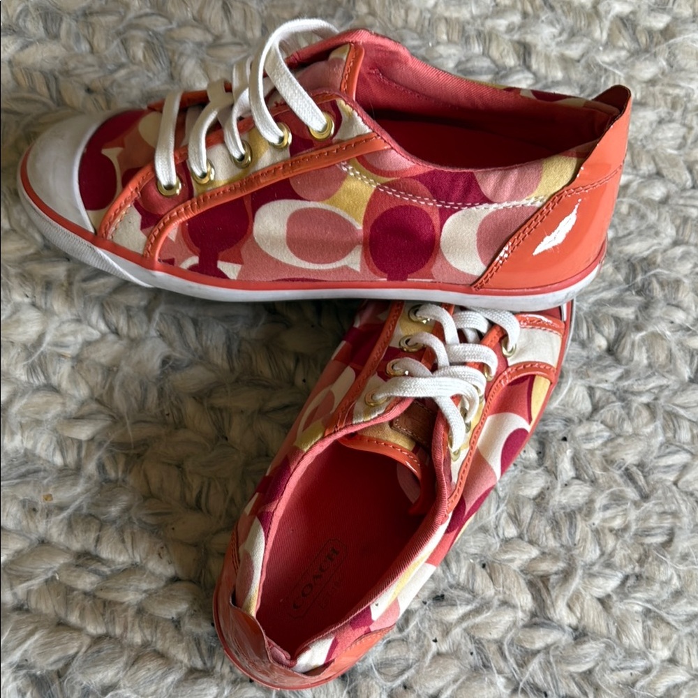 Coach Red and Pink Canvas Sneakers